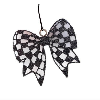 Classic Preppy Bow with  black and white checkered pattern on a white background. 