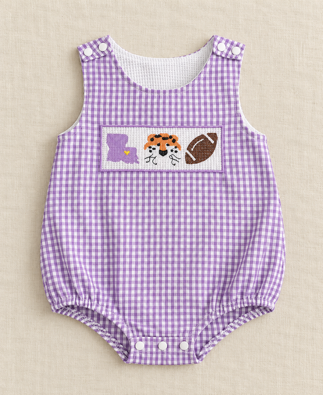 Purple Gingham Baby Bubble Romper LA