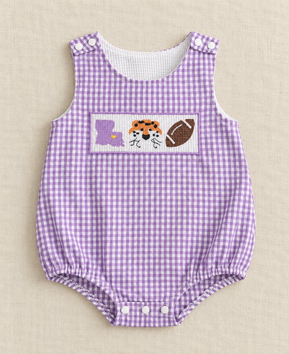 Purple Gingham Baby Bubble Romper LA