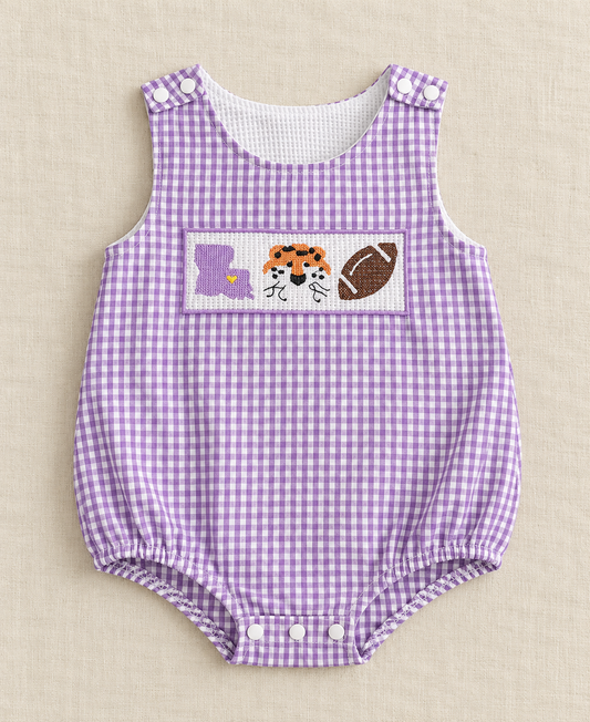 Purple Gingham Baby Bubble Romper LA