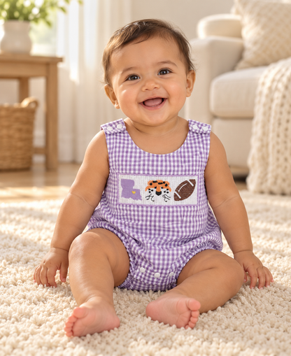 Purple Gingham Baby Bubble Romper LA