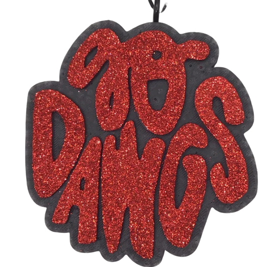 go dawgs car freshie in red whiting with black background